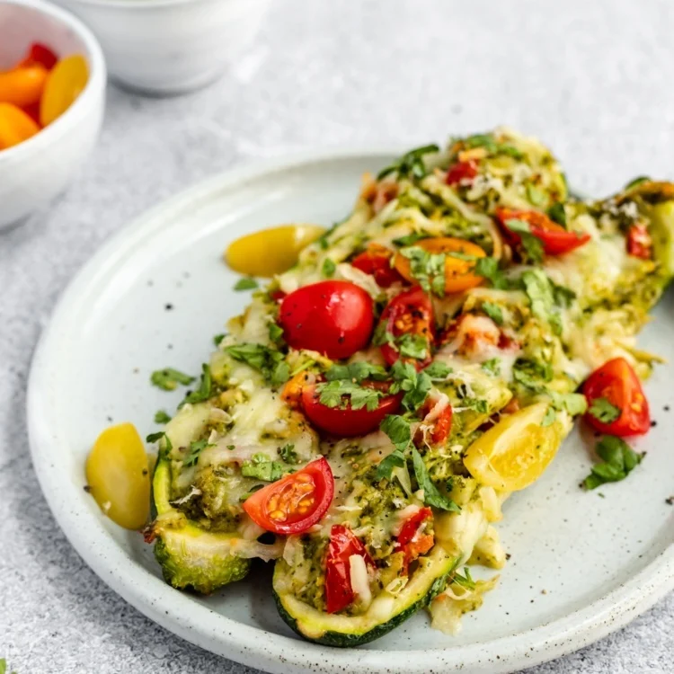 Pesto Chicken Zucchini Boats